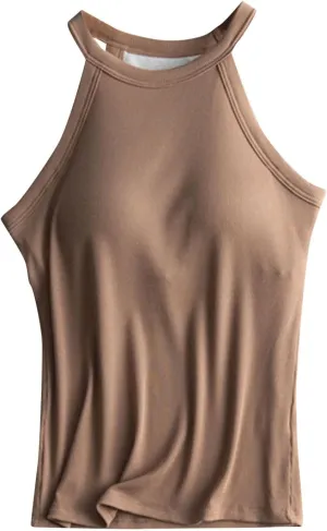 Built in Bra Camisole Shirts for Women Athletic Racerback Basic Solid Color Blouses Casual Soft Workout Tank Tops