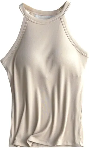 Built in Bra Camisole Shirts for Women Athletic Racerback Basic Solid Color Blouses Casual Soft Workout Tank Tops