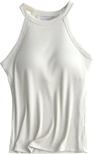 Built in Bra Camisole Shirts for Women Athletic Racerback Basic Solid Color Blouses Casual Soft Workout Tank Tops