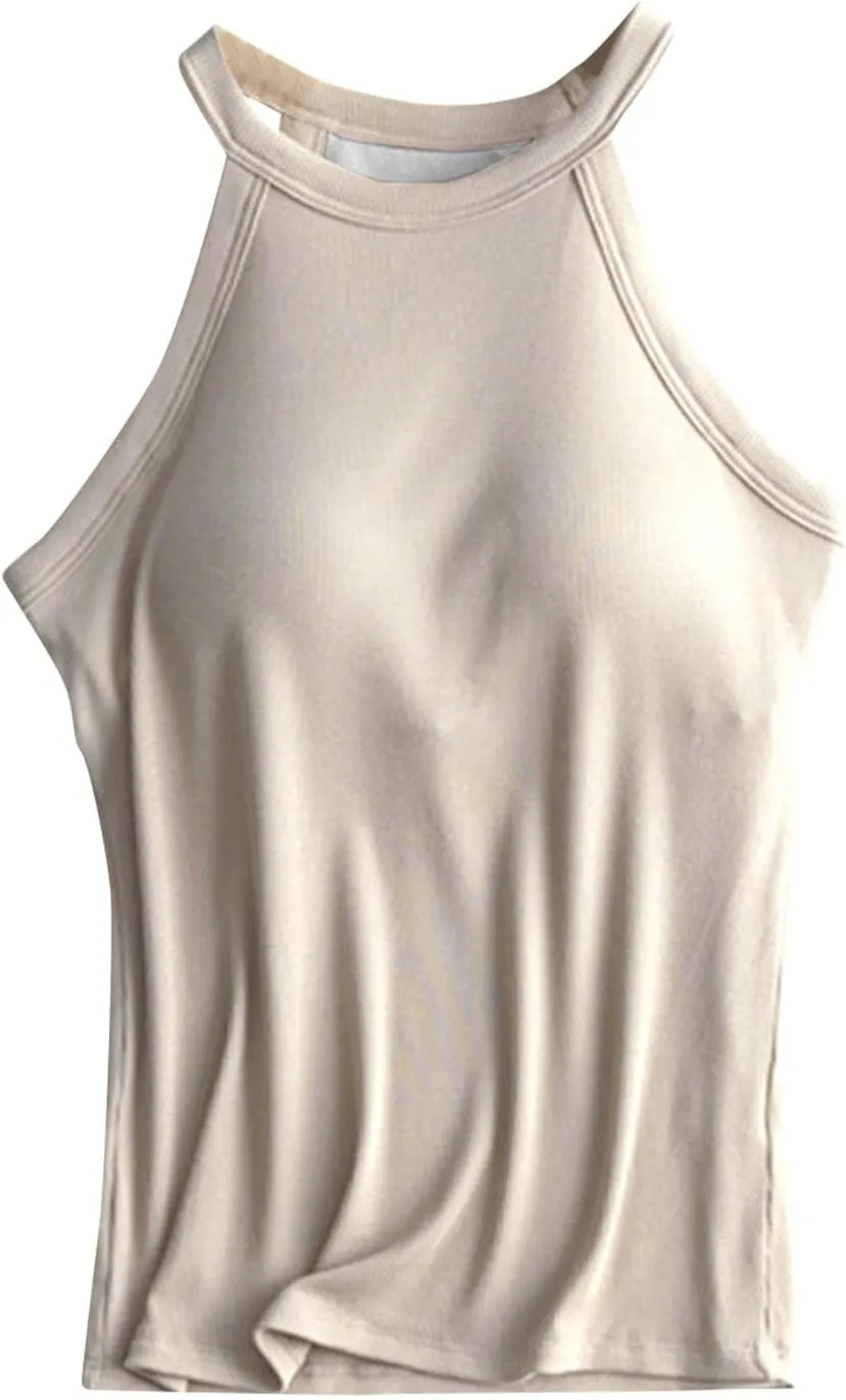 Built in Bra Camisole Shirts for Women Athletic Racerback Basic Solid Color Blouses Casual Soft Workout Tank Tops