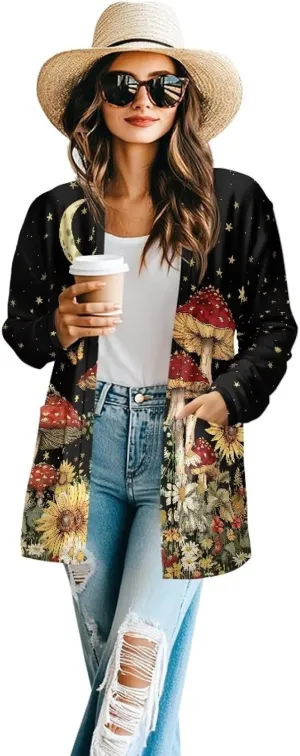 Cardigans for Women Trendy Soft Open Front Draped Cardigan with Pockets Lightweight Long Sleeve Fall Outwear S-2XL
