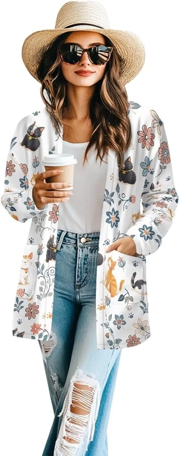 Cardigans for Women Trendy Soft Open Front Draped Cardigan with Pockets Lightweight Long Sleeve Fall Outwear S-2XL