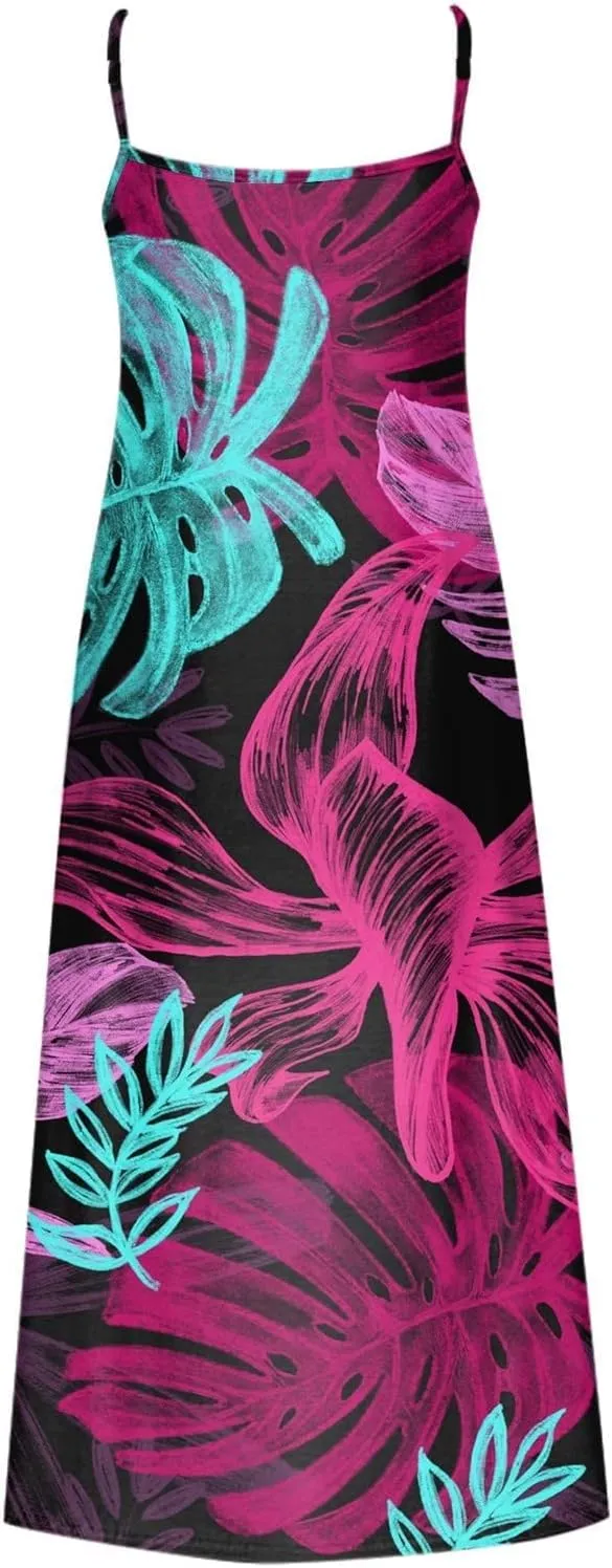 Casual Fashion Women's Sling Slim Fit Slim Long Swing Sleeveless Print Dress Blossoms Strap Dress