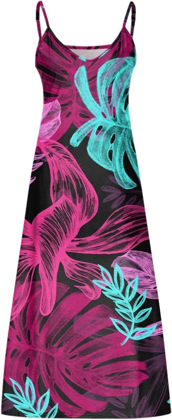 Casual Fashion Women's Sling Slim Fit Slim Long Swing Sleeveless Print Dress Blossoms Strap Dress