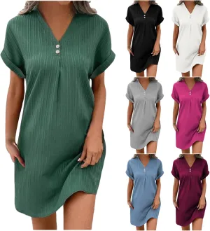 Casual Short Sleeve Summer Dresses for Women 2025 V Neck Boho Beach Dress Mini T Shirt Sundresses Dressy Work Ouftits
