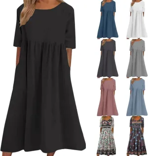 Casual Summer Dresses for Women 2025,Women's Plus Size Dress Oversized Boho Summer Crewneck Beach Dresses with Pockets