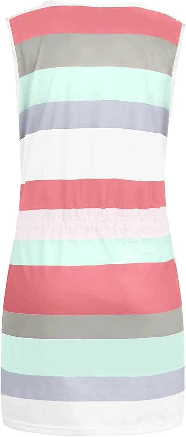 Cbcbtwo Beach Vacation Clothes for Women 2025 Summer Dress Sleeveless Tie Front A-Line Double Layer Hem Mini Dresses