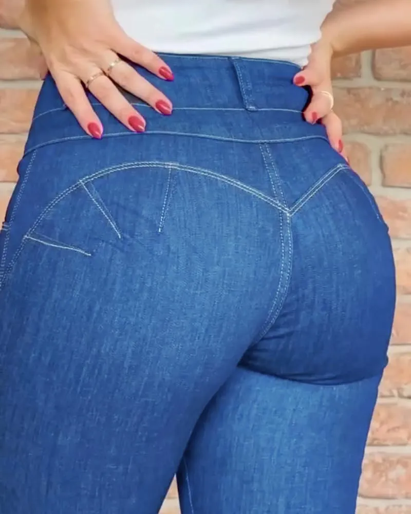 CHICME Womens High Waisted Butt Lifting Jeans Button Front Strechy Skinny Leggings Casual Slim Fit Denim Pants