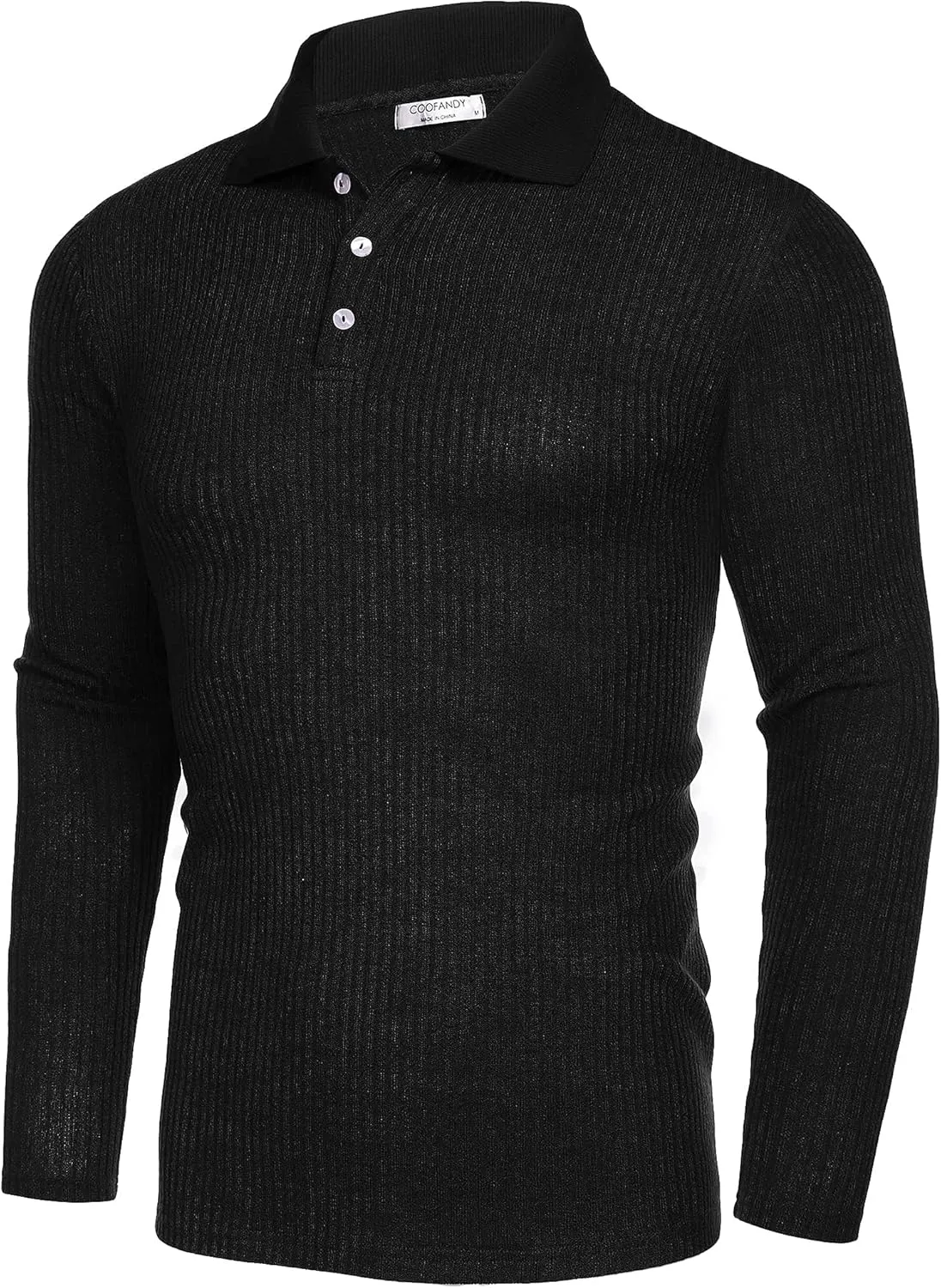 COOFANDY Men's Stretch Muscle Tshirts Long Sleeve Knit Tees Casual Slim Fit Polo Shirts