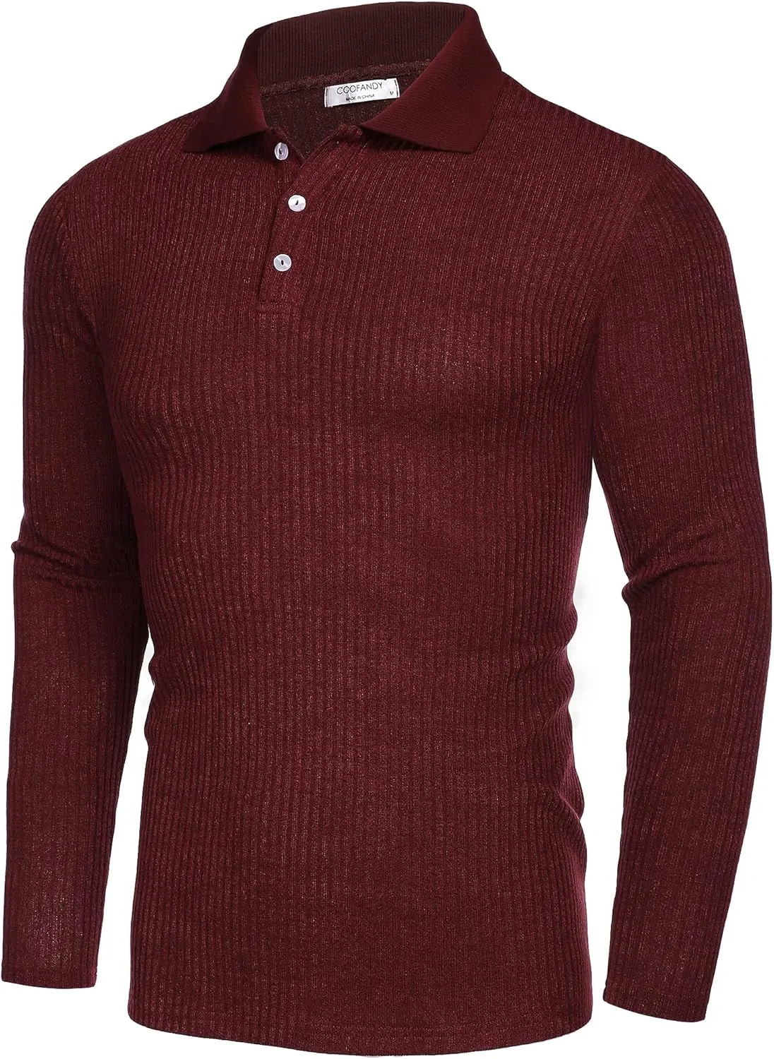 COOFANDY Men's Stretch Muscle Tshirts Long Sleeve Knit Tees Casual Slim Fit Polo Shirts