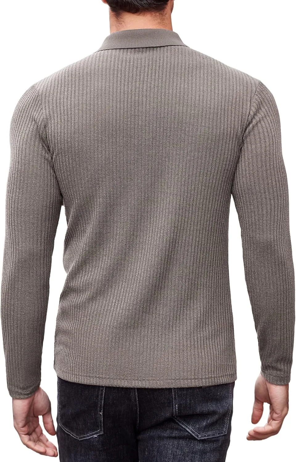 COOFANDY Men's Stretch Muscle Tshirts Long Sleeve Knit Tees Casual Slim Fit Polo Shirts