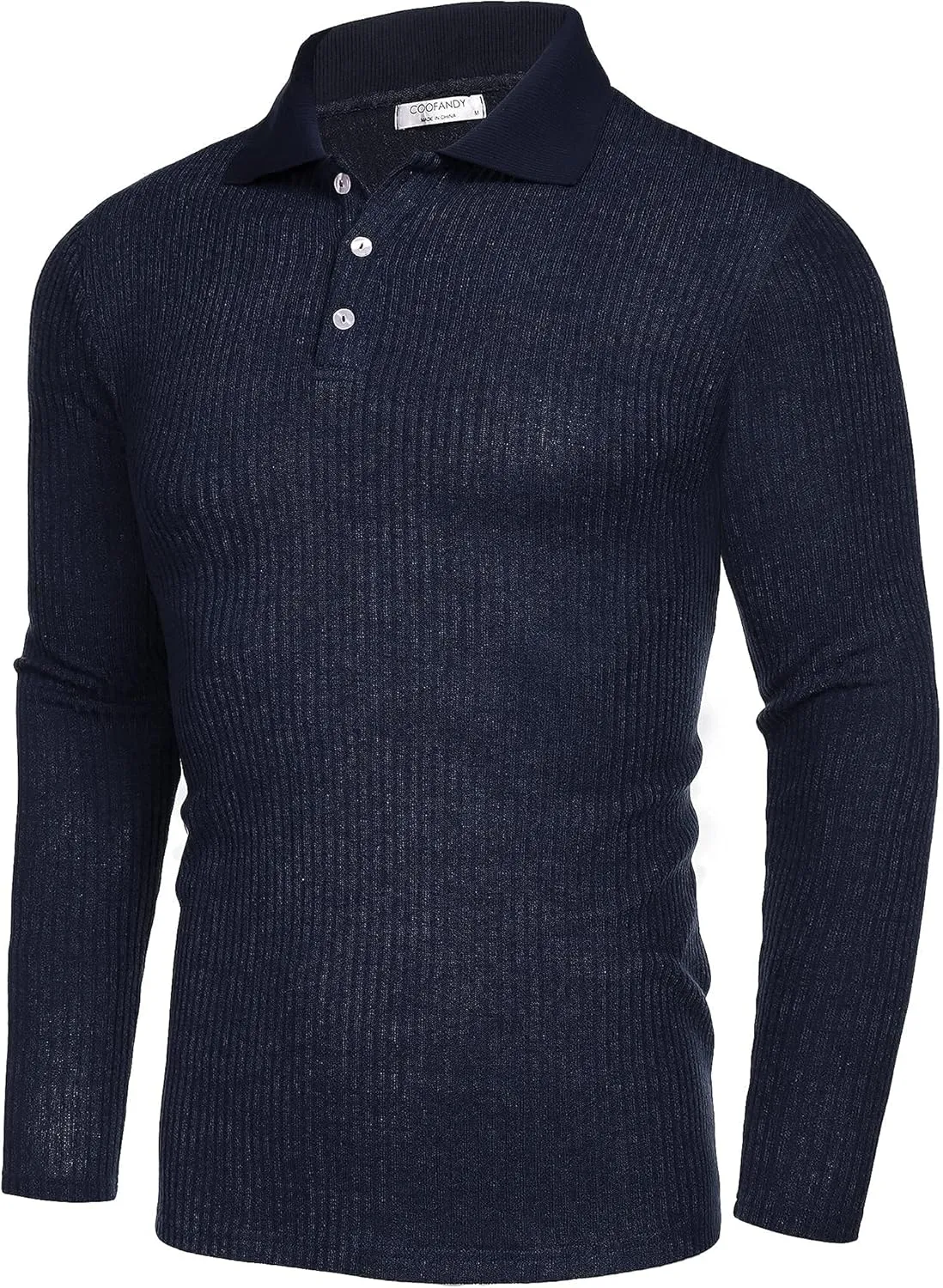 COOFANDY Men's Stretch Muscle Tshirts Long Sleeve Knit Tees Casual Slim Fit Polo Shirts