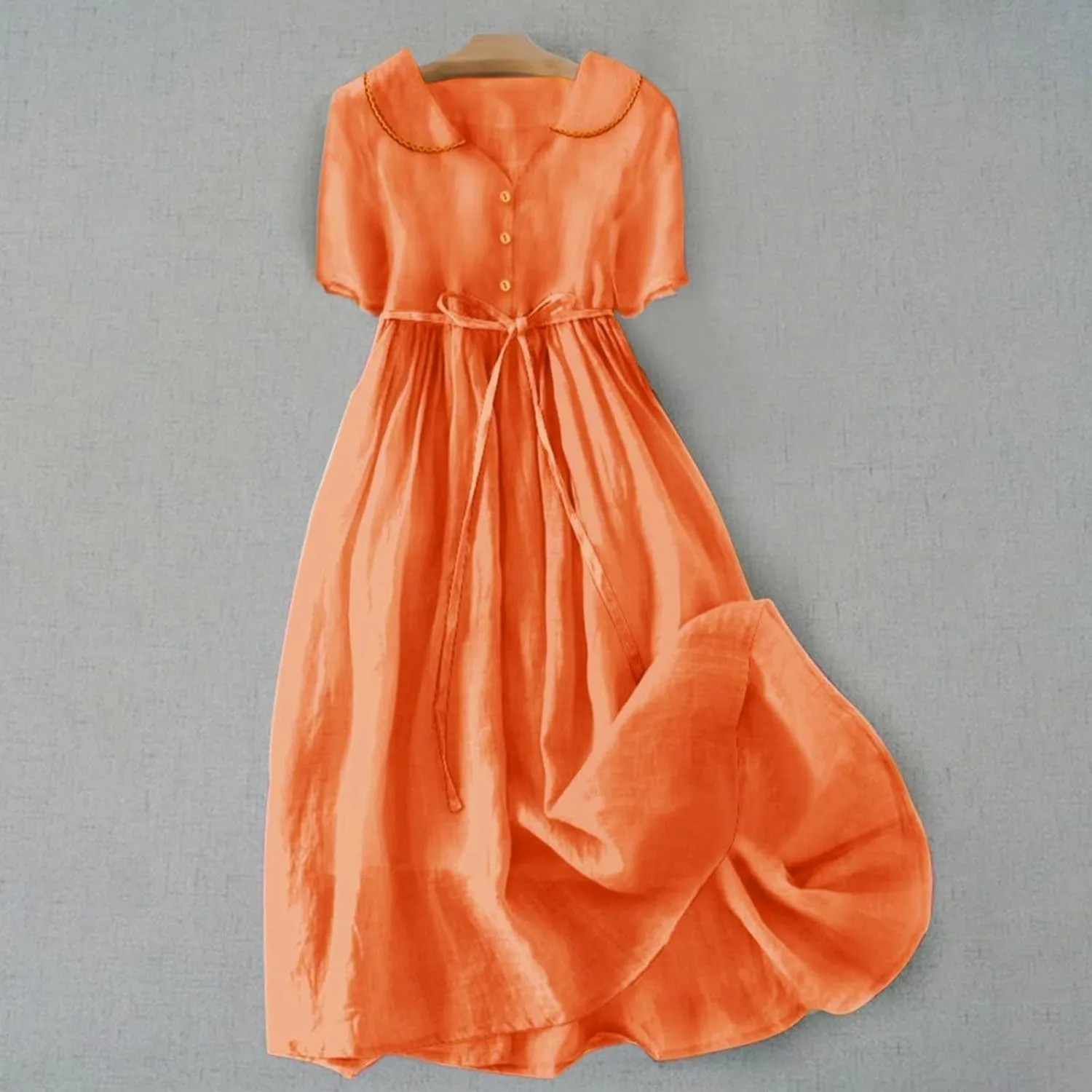 Cotton Linen Dresses for Women Summer Embroidered Sleeve A Line Comfy Cotton Maxi Dress Trendy Summer Vacation Clothes