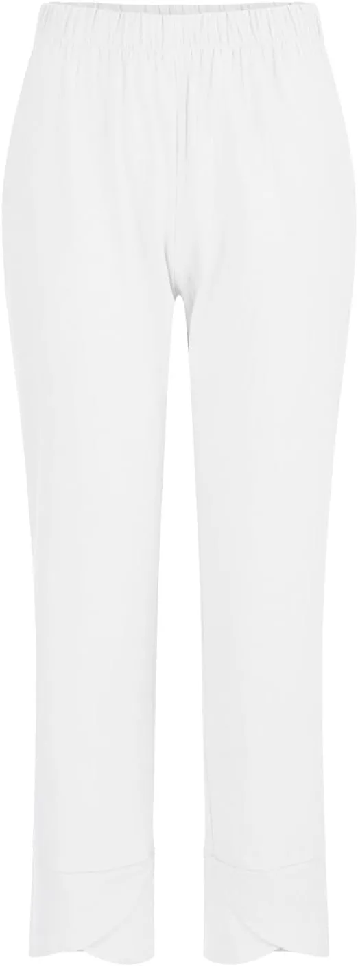 Cotton Linen Pants for Women Casual Capri Pant Plus Size Wide Leg Palazzo Summer Cropped Elastic Waist Trousers