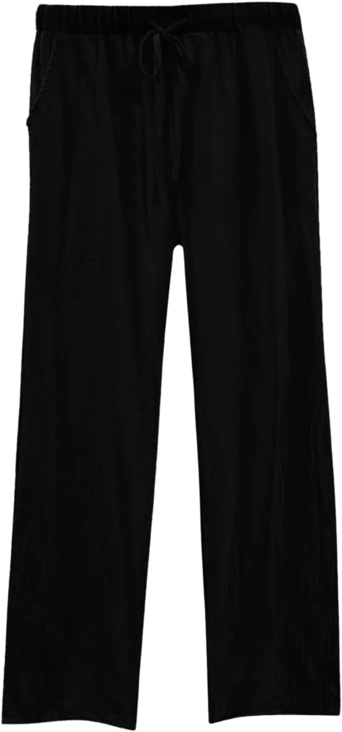 Cotton Linen Pants Sets for Women 2 Piece Summer Oversized Long Sleeve Button Shirt Wide Leg Casual Pants Tracksuits