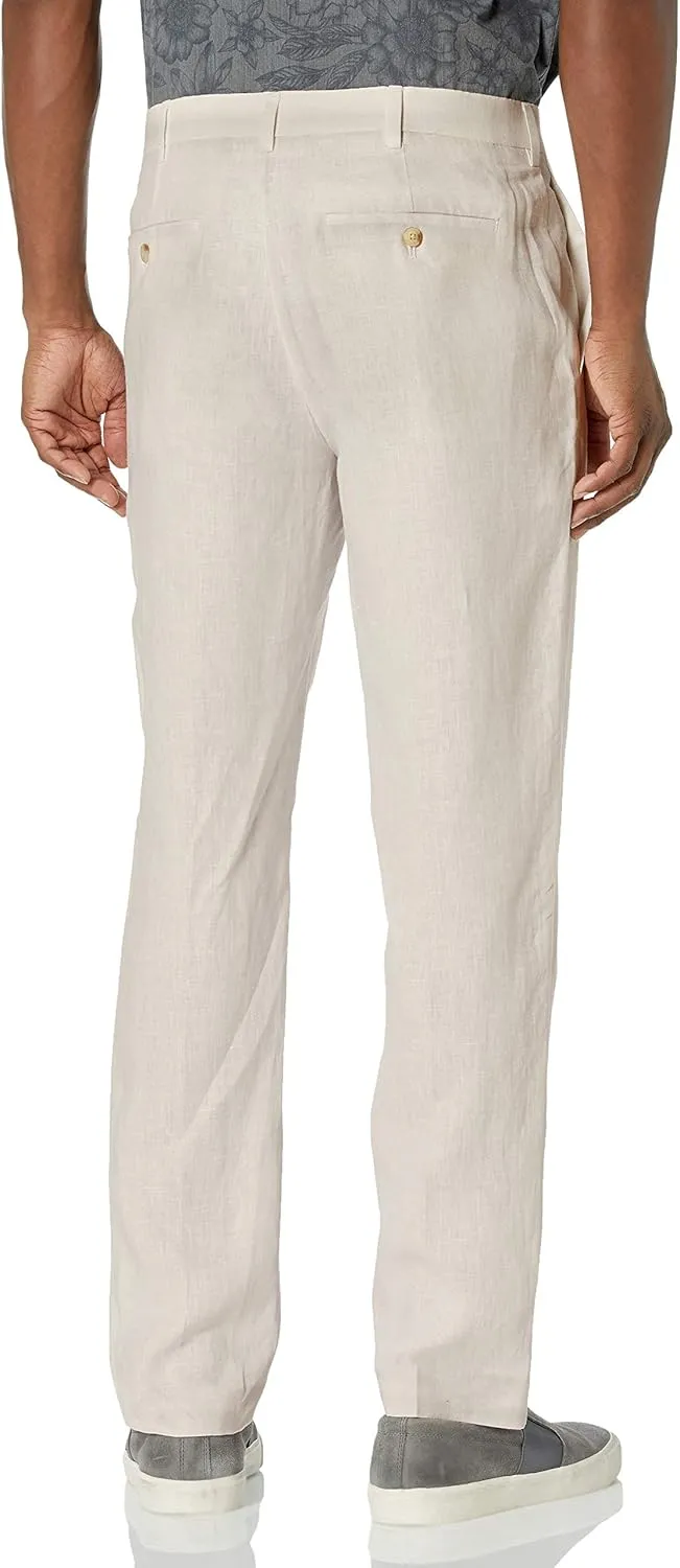 Cubavera Men's Delave 100% Linen Pant, Flat Front Lightweight Fabric, Relaxed Summer Pants For Men