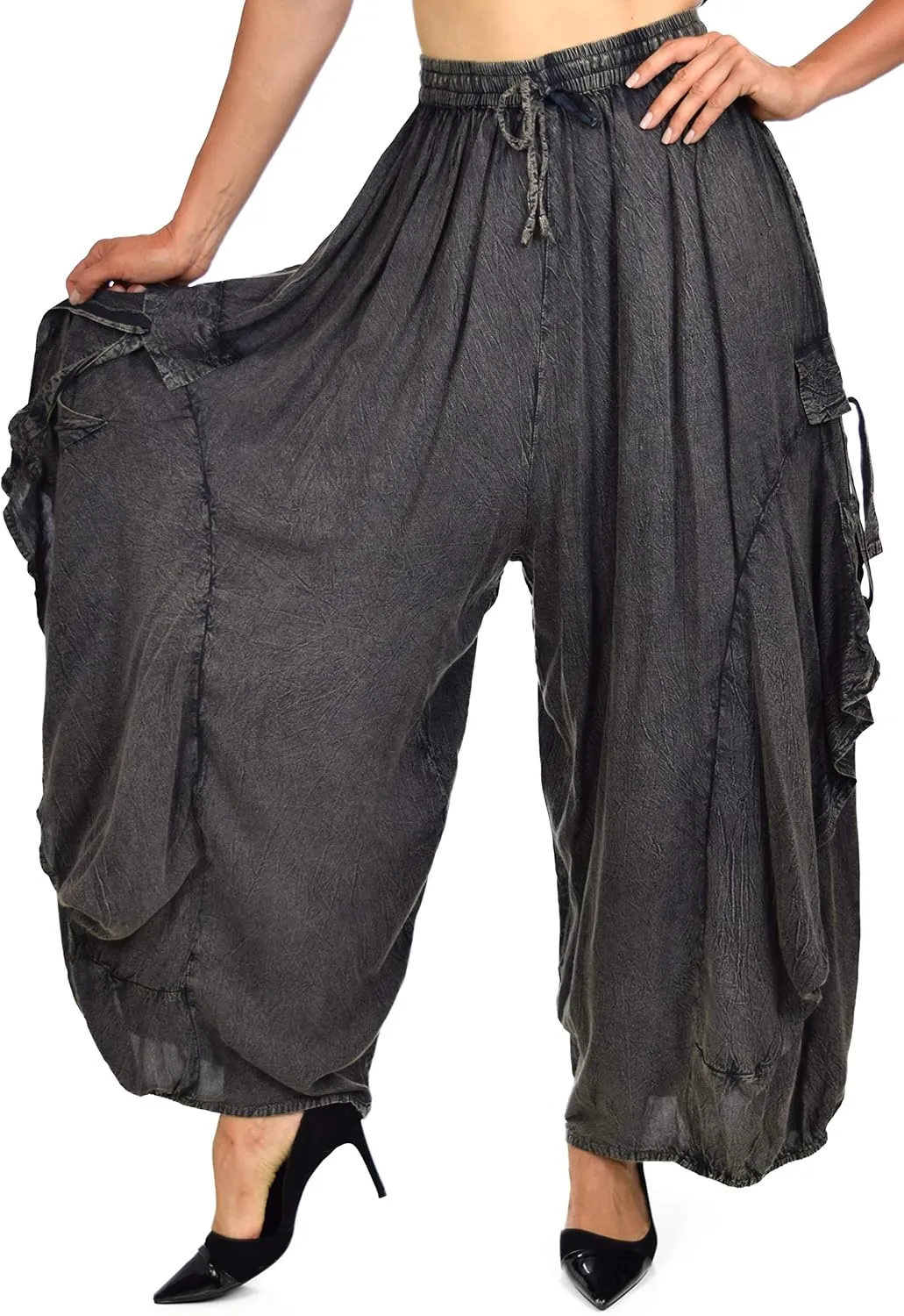 Dare2BStylish Women Loose Fit Elastic Waist Boho Wide Leg Palazzo Pants