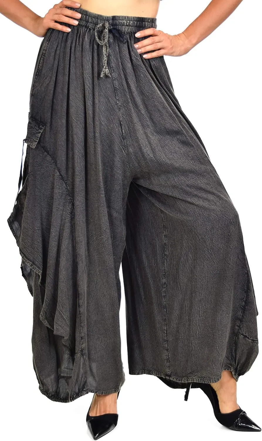 Dare2BStylish Women Loose Fit Elastic Waist Boho Wide Leg Palazzo Pants