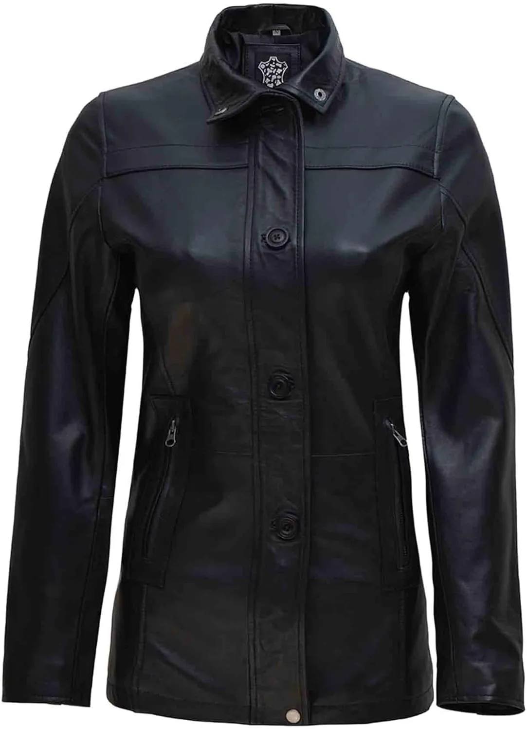 Decrum Leather Coat Women - Casual Car Coat Style 3/4 Length Real Lambskin Leather Jackets for Women
