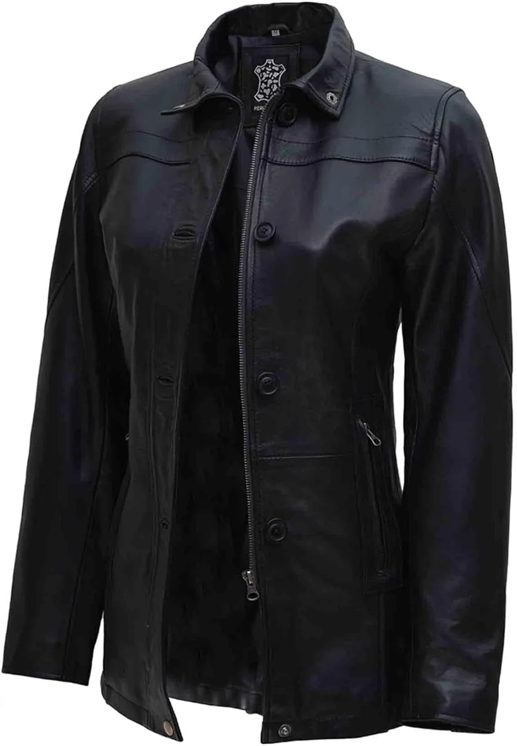 Decrum Leather Coat Women - Casual Car Coat Style 3/4 Length Real Lambskin Leather Jackets for Women