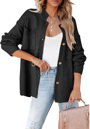 Dokotoo Cardigan Sweaters for Women Casual Open Front Long Sleeve Button Down Knit Outwear Stand Collar Fall Fashion 2024