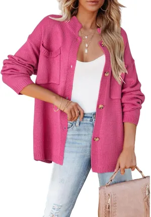 Dokotoo Cardigan Sweaters for Women Casual Open Front Long Sleeve Button Down Knit Outwear Stand Collar Fall Fashion 2024
