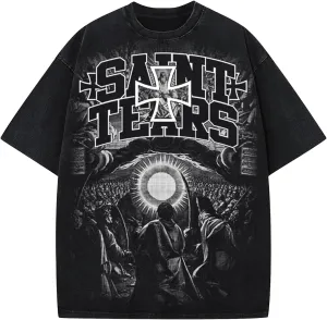 DONCARE “Saint” Cross Jesus Pilgrim Print Unisex T-Shirt Oversized Vintage Heavyweight Short Sleeves