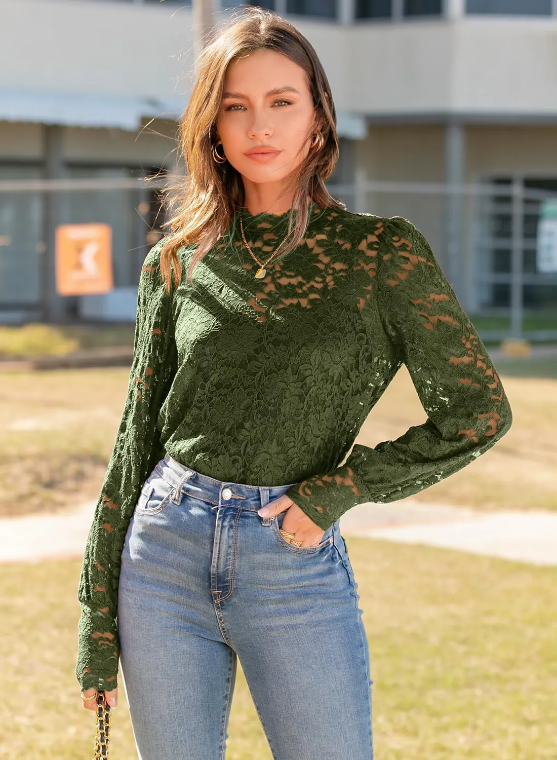 DOROSE Womens Tops and Blouses Dressy Casual Lace Floral Long Sleeve Shirts