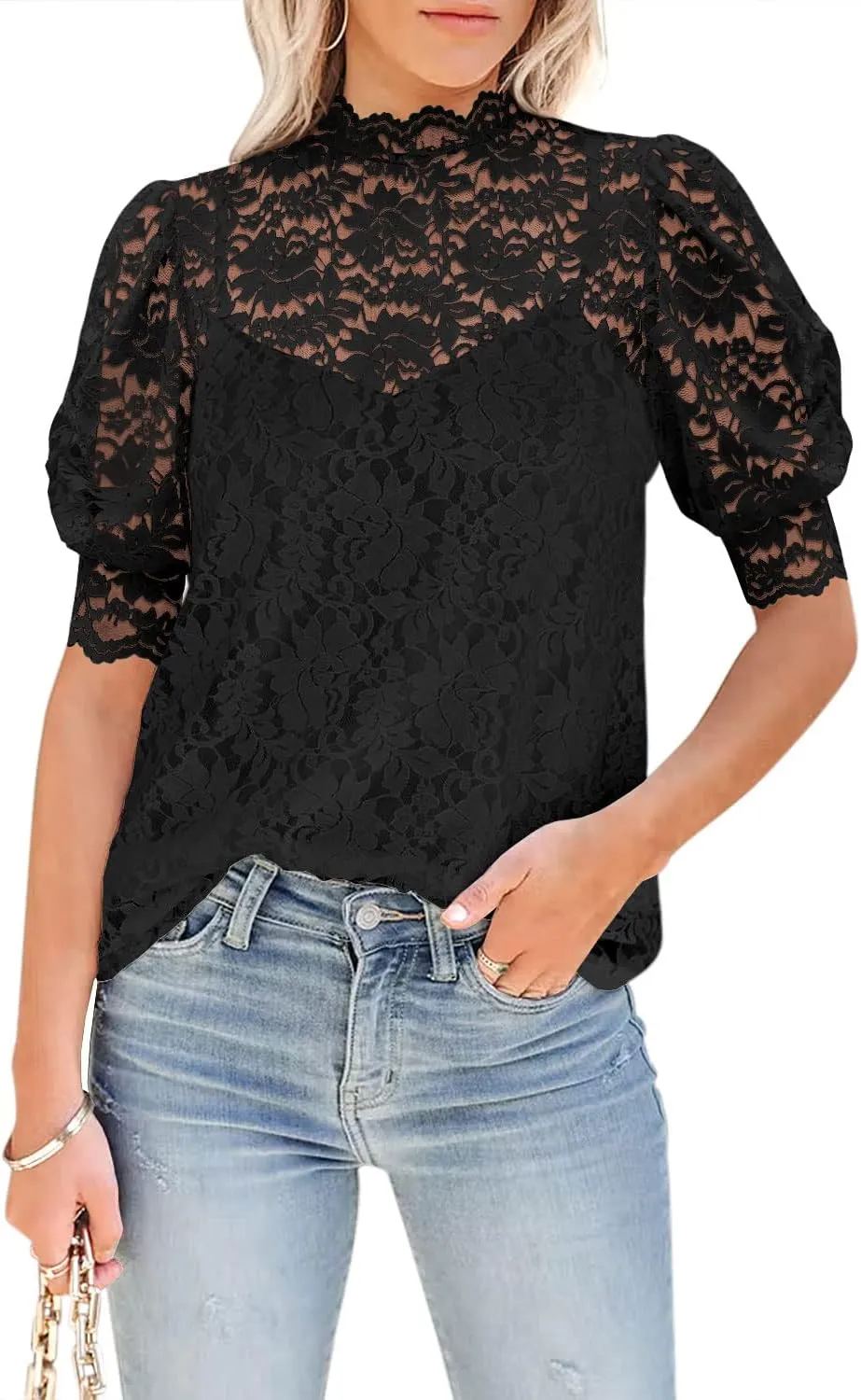 DOROSE Womens Tops and Blouses Dressy Casual Lace Floral Long Sleeve Shirts