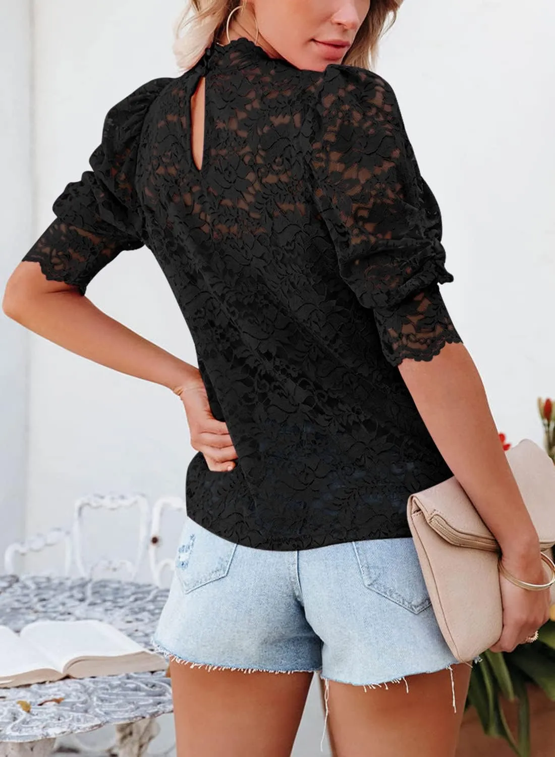 DOROSE Womens Tops and Blouses Dressy Casual Lace Floral Long Sleeve Shirts