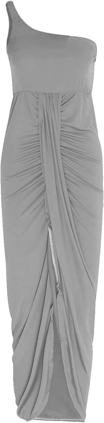 Dresses for Women 2023 Summer Strapless Long Dress Ruched High Waist Wrap Split Asymmetrical Party Club Dress Beach Sundress