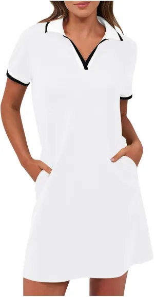 Dresses for Women 2025 Short Sleeve V Neck Casual Lapel Sundress Summer Tennis Golf Mini Shirt Dress with Pockets