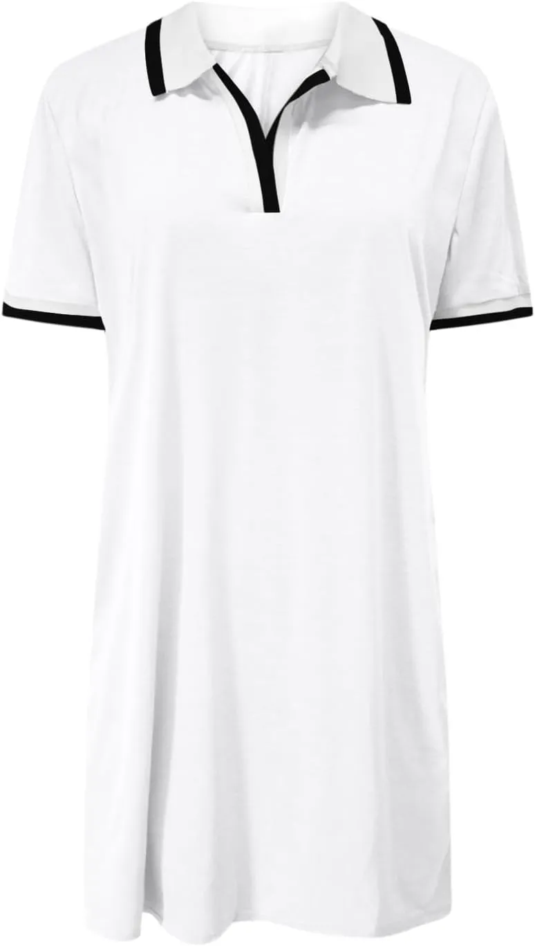 Dresses for Women 2025 Short Sleeve V Neck Casual Lapel Sundress Summer Tennis Golf Mini Shirt Dress with Pockets