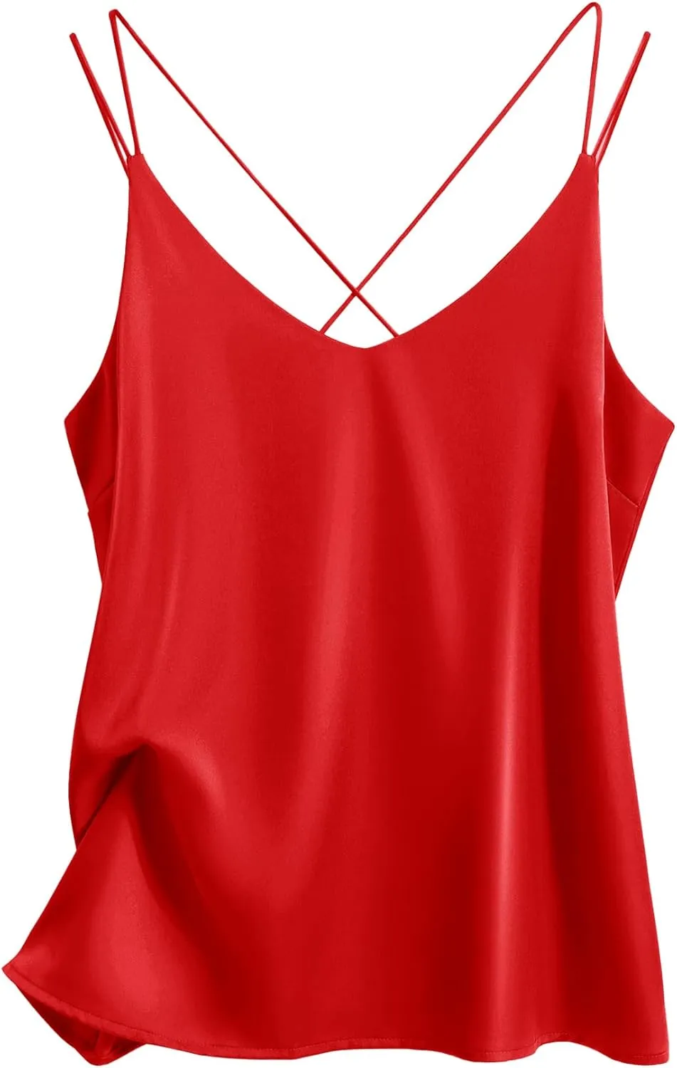 Ekouaer Womens Silk Satin Camisole Tank Tops V Neck Sleeveless Spaghetti Strap Blouses Casual Cross Back Cami Shirt