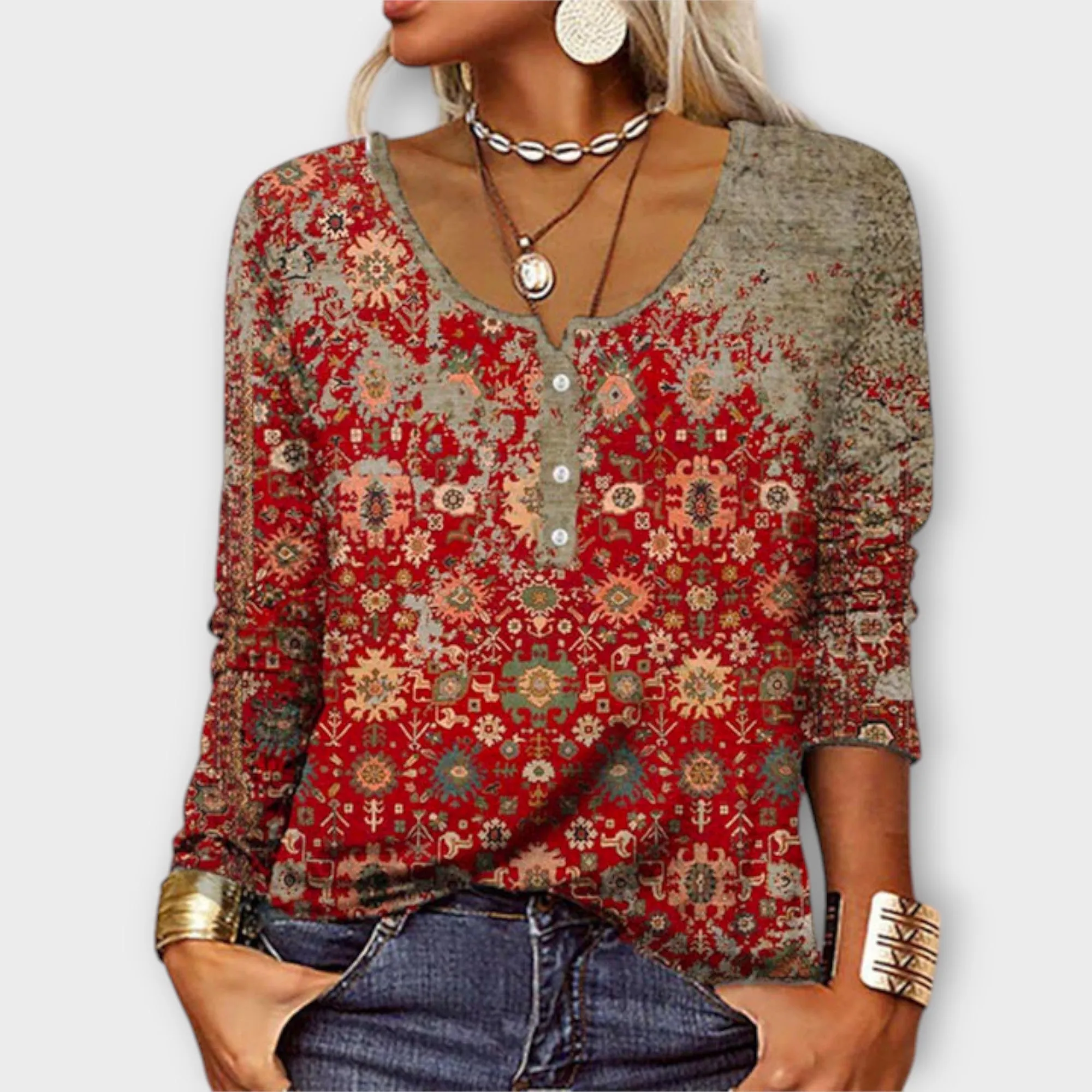 Elara Boho Print Blouse