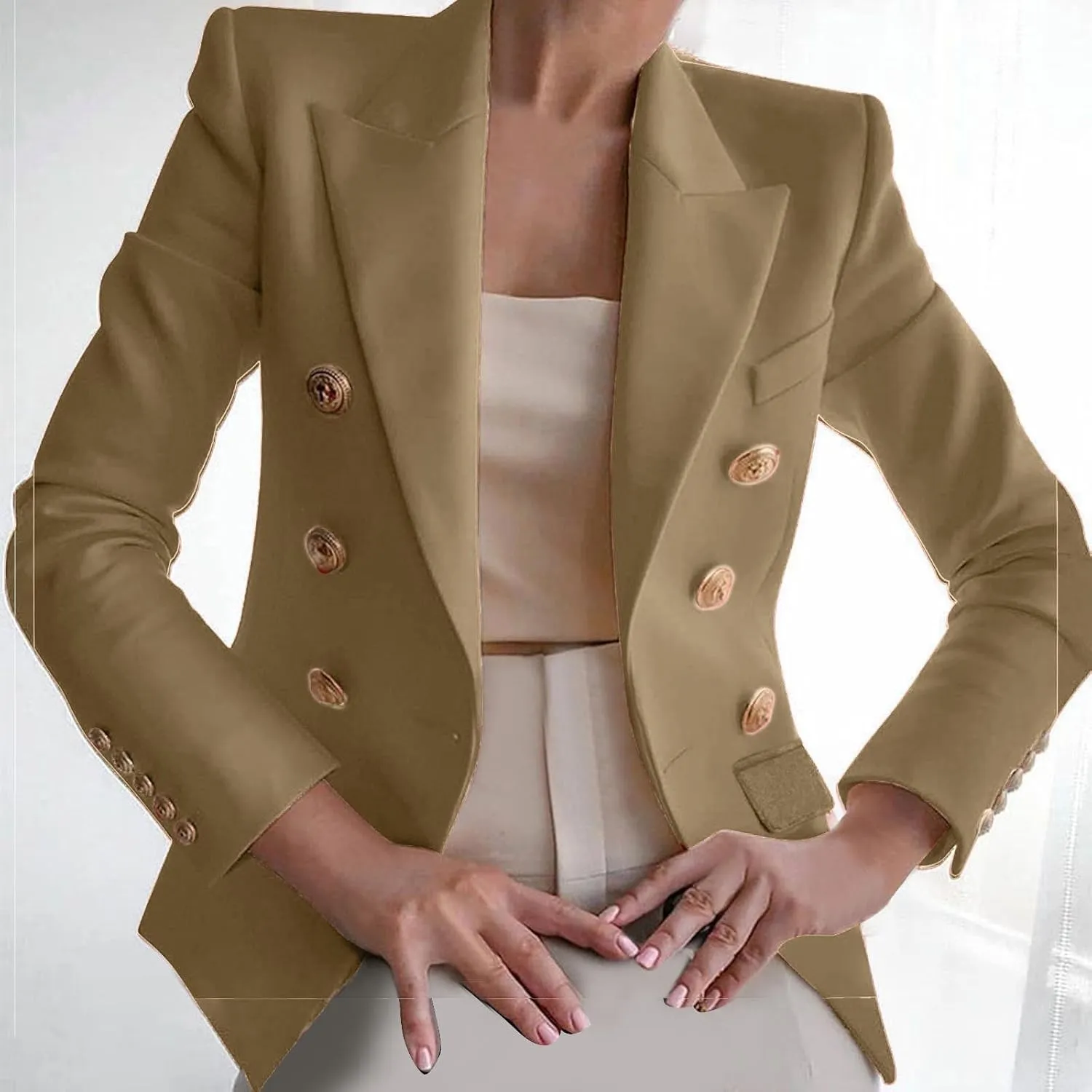 Elegant Business Office Work Jackets Solid Button Suit Blazers for Women Thin Fall Coat Casual Cardigan Outerwear