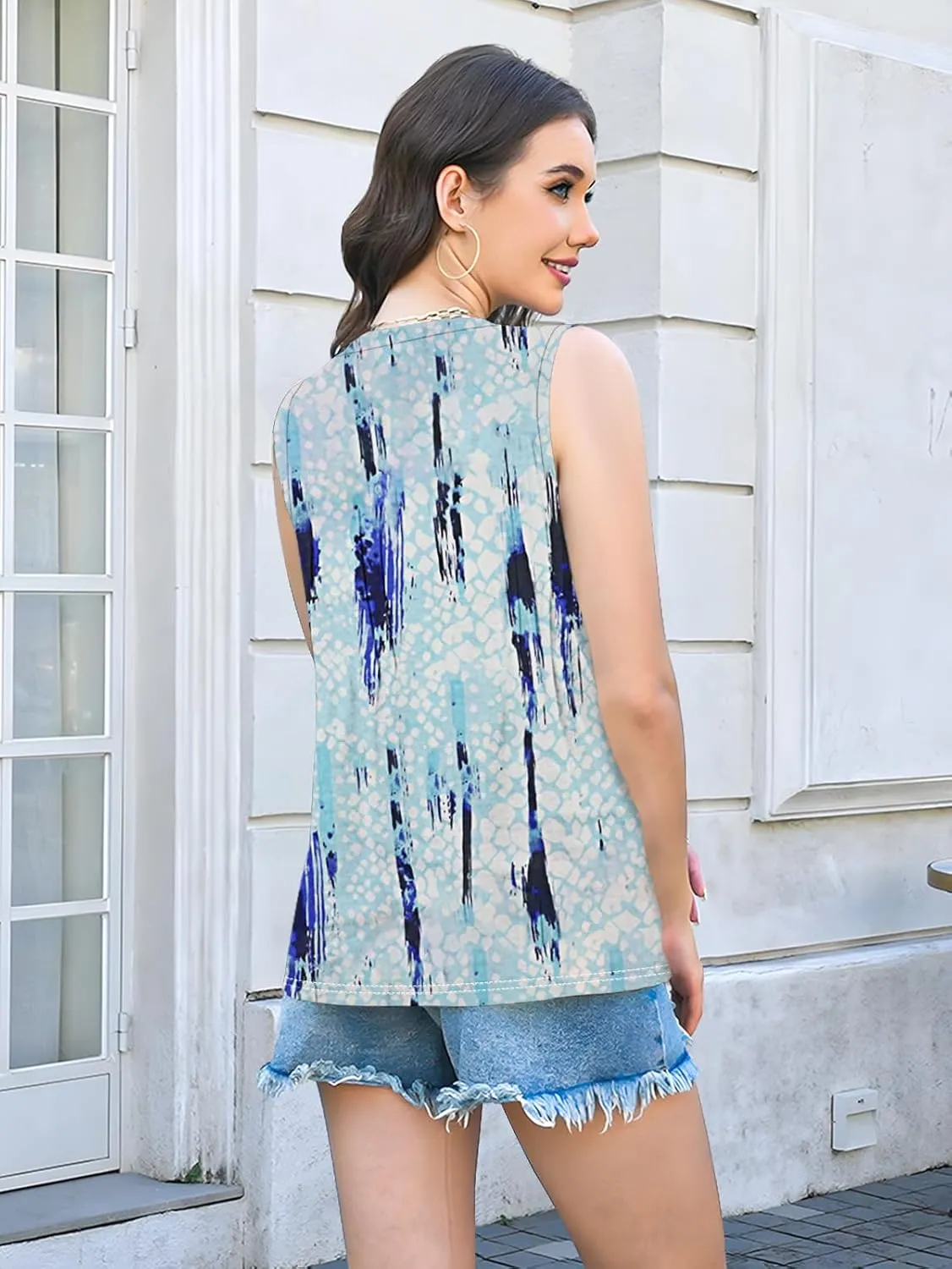ETCYY Womens Tank Tops 2025 Summer Vacation Sping Outfits Loose fit Dressy Casual Blouses Tunic Pleated Sleeveless Shirts