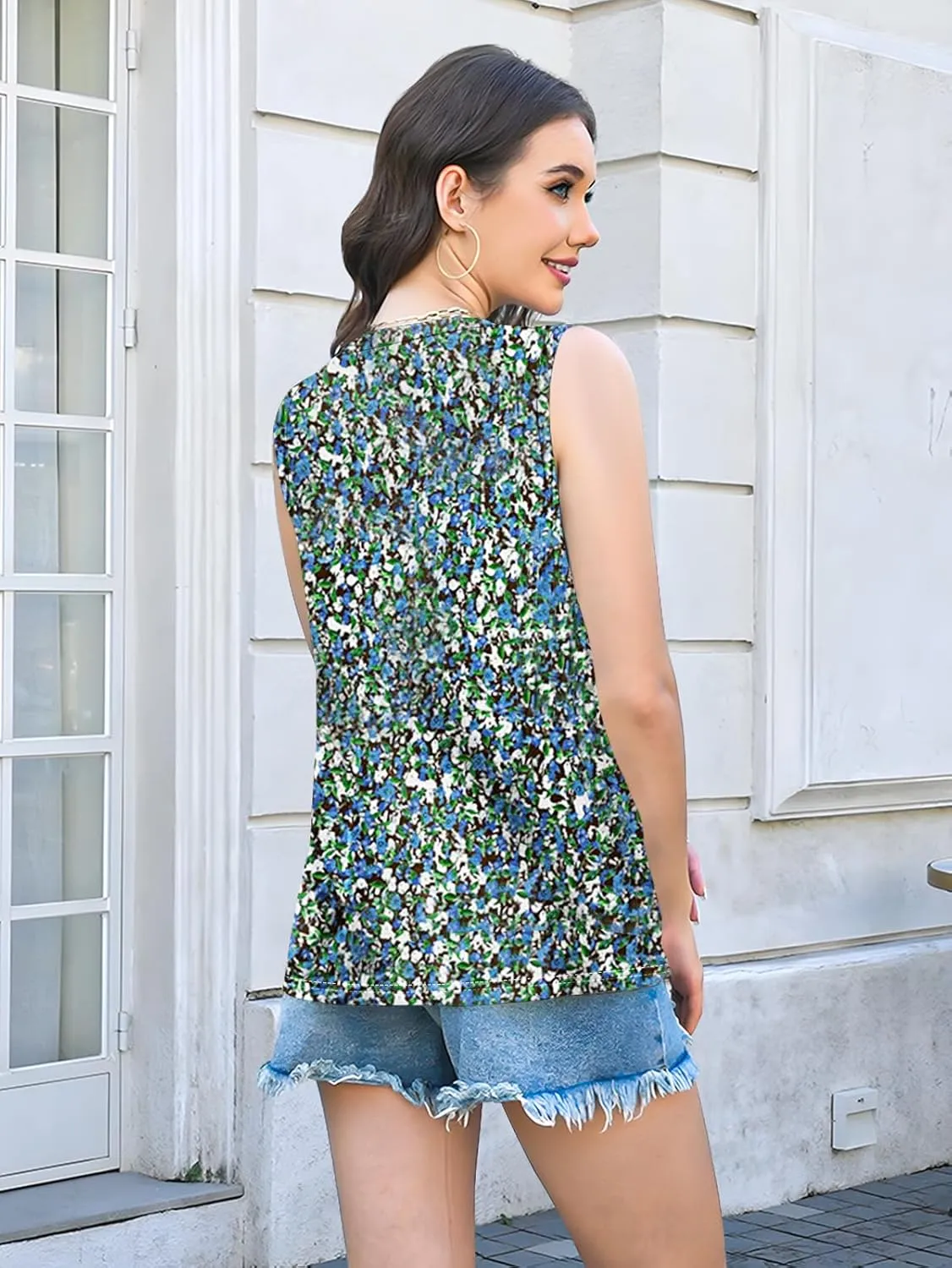 ETCYY Womens Tank Tops 2025 Summer Vacation Sping Outfits Loose fit Dressy Casual Blouses Tunic Pleated Sleeveless Shirts