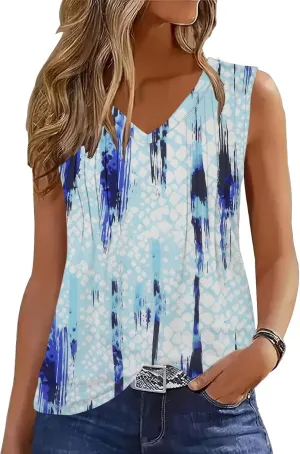 ETCYY Womens Tank Tops 2025 Summer Vacation Sping Outfits Loose fit Dressy Casual Blouses Tunic Pleated Sleeveless Shirts