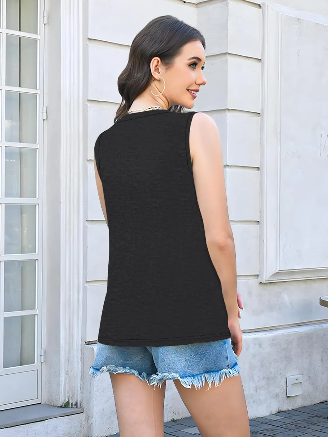 ETCYY Womens Tank Tops 2025 Summer Vacation Sping Outfits Loose fit Dressy Casual Blouses Tunic Pleated Sleeveless Shirts