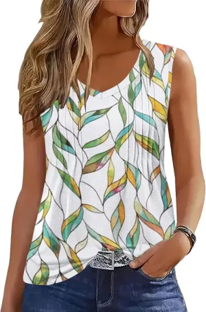 ETCYY Womens Tank Tops 2025 Summer Vacation Sping Outfits Loose fit Dressy Casual Blouses Tunic Pleated Sleeveless Shirts