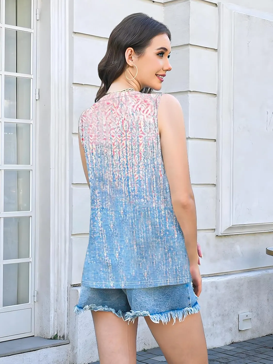 ETCYY Womens Tank Tops 2025 Summer Vacation Sping Outfits Loose fit Dressy Casual Blouses Tunic Pleated Sleeveless Shirts
