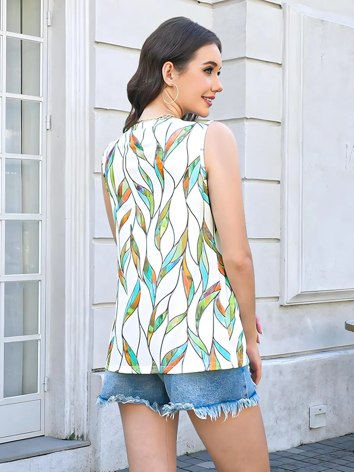ETCYY Womens Tank Tops 2025 Summer Vacation Sping Outfits Loose fit Dressy Casual Blouses Tunic Pleated Sleeveless Shirts