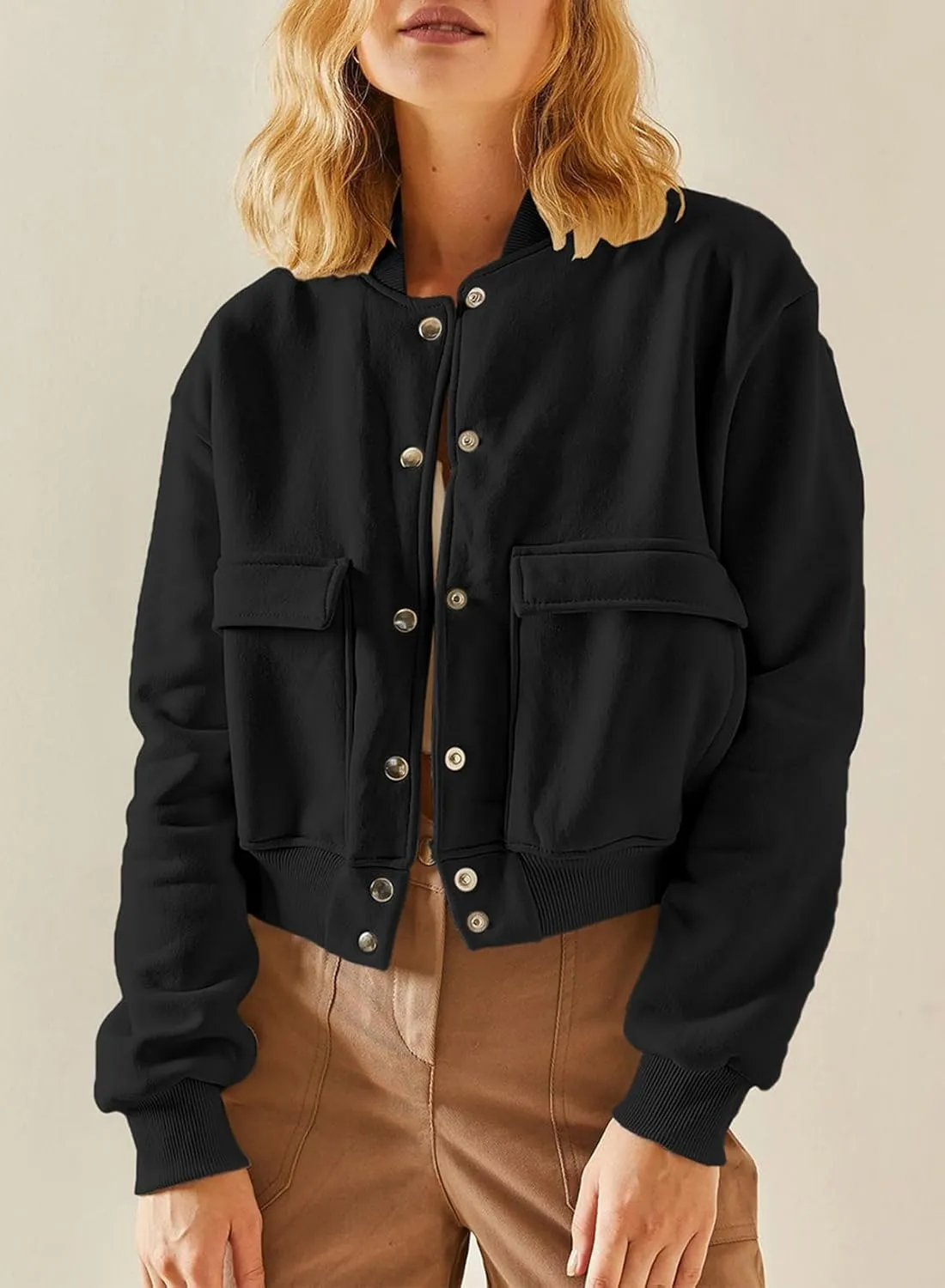 EVALESS Womens Jacket 2024 Fall Winter Long Sleeve Stand Collar Shacket with Side Pocket Lightweight Coat