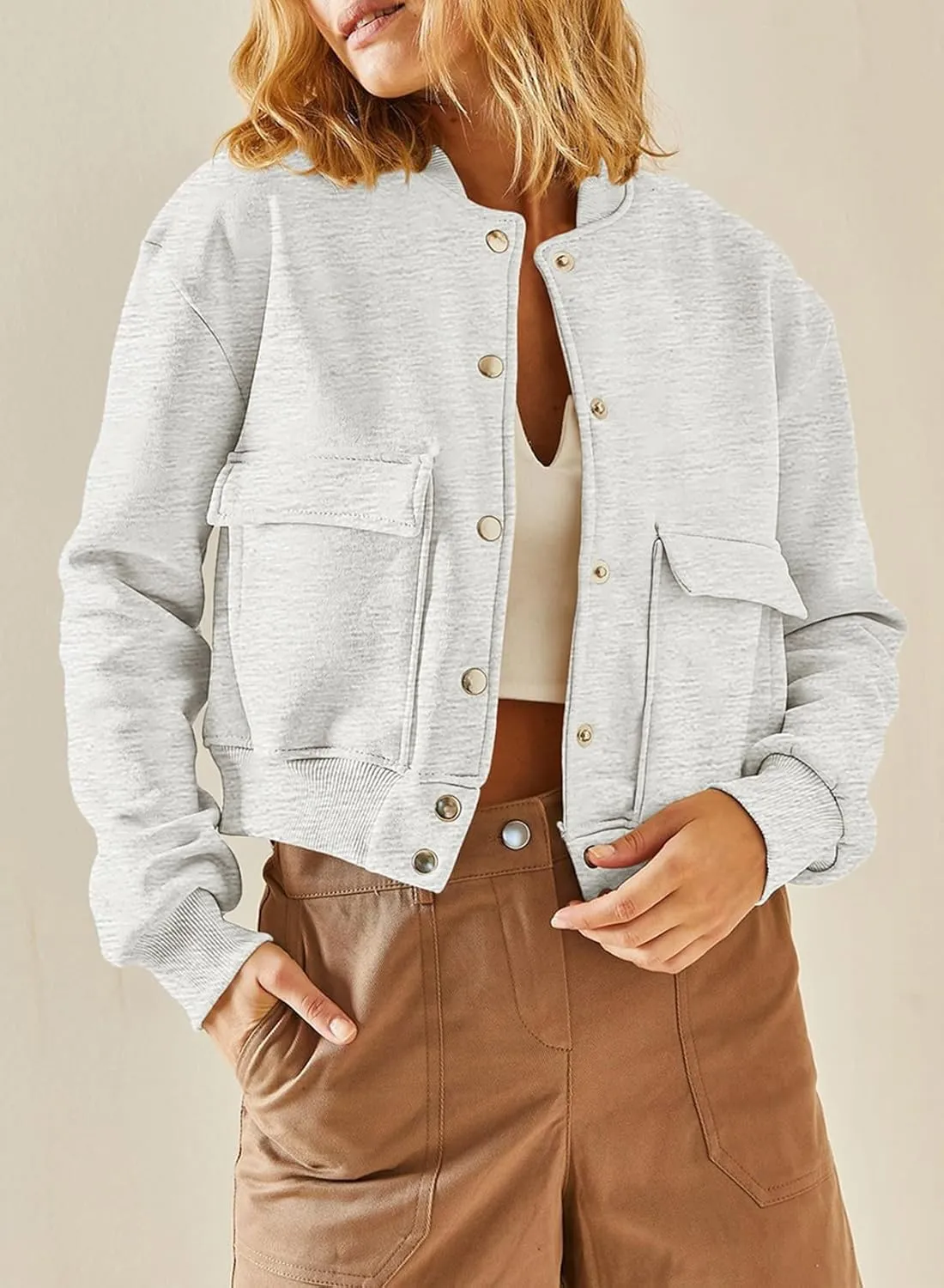 EVALESS Womens Jacket 2024 Fall Winter Long Sleeve Stand Collar Shacket with Side Pocket Lightweight Coat