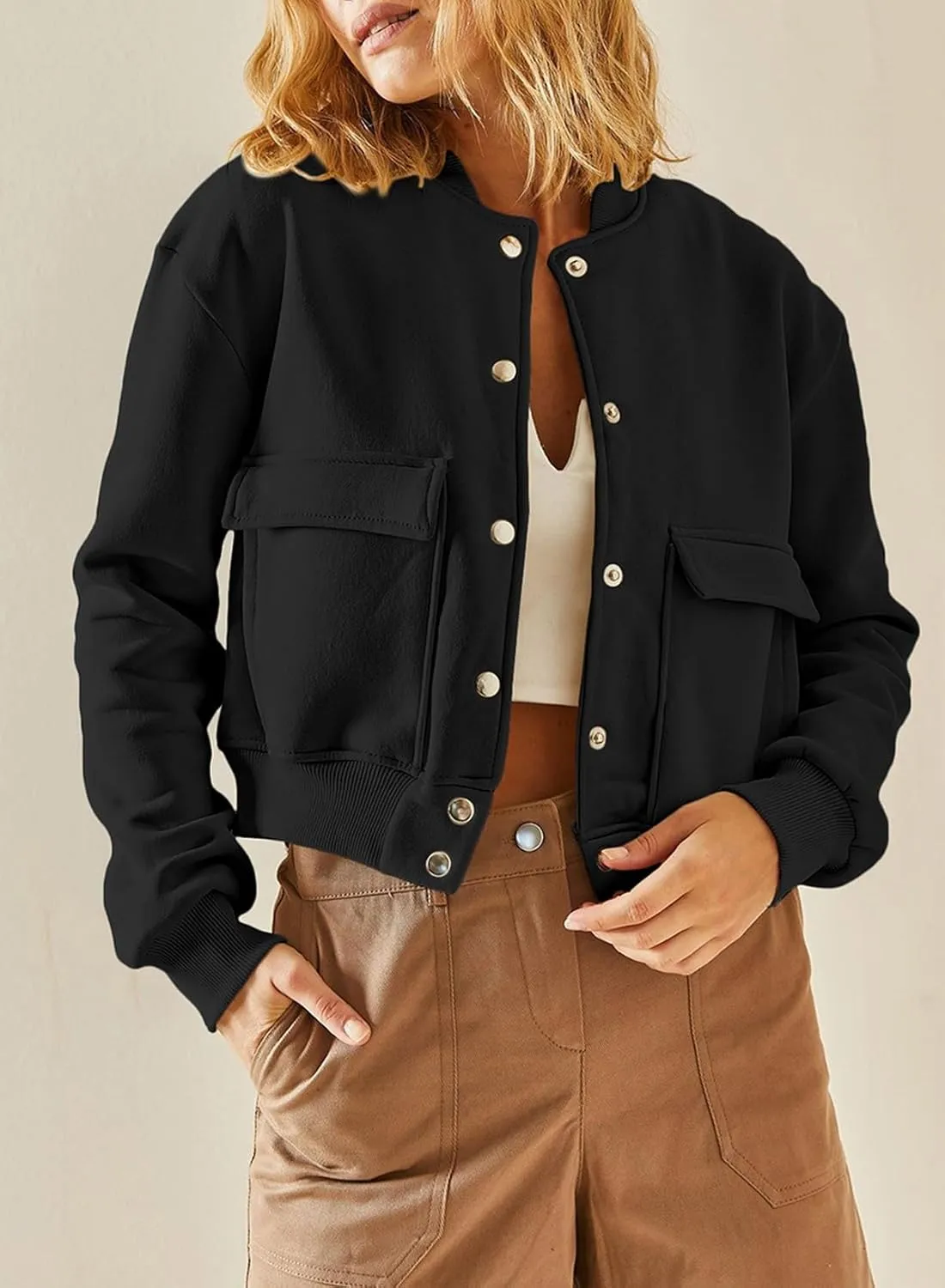 EVALESS Womens Jacket 2024 Fall Winter Long Sleeve Stand Collar Shacket with Side Pocket Lightweight Coat