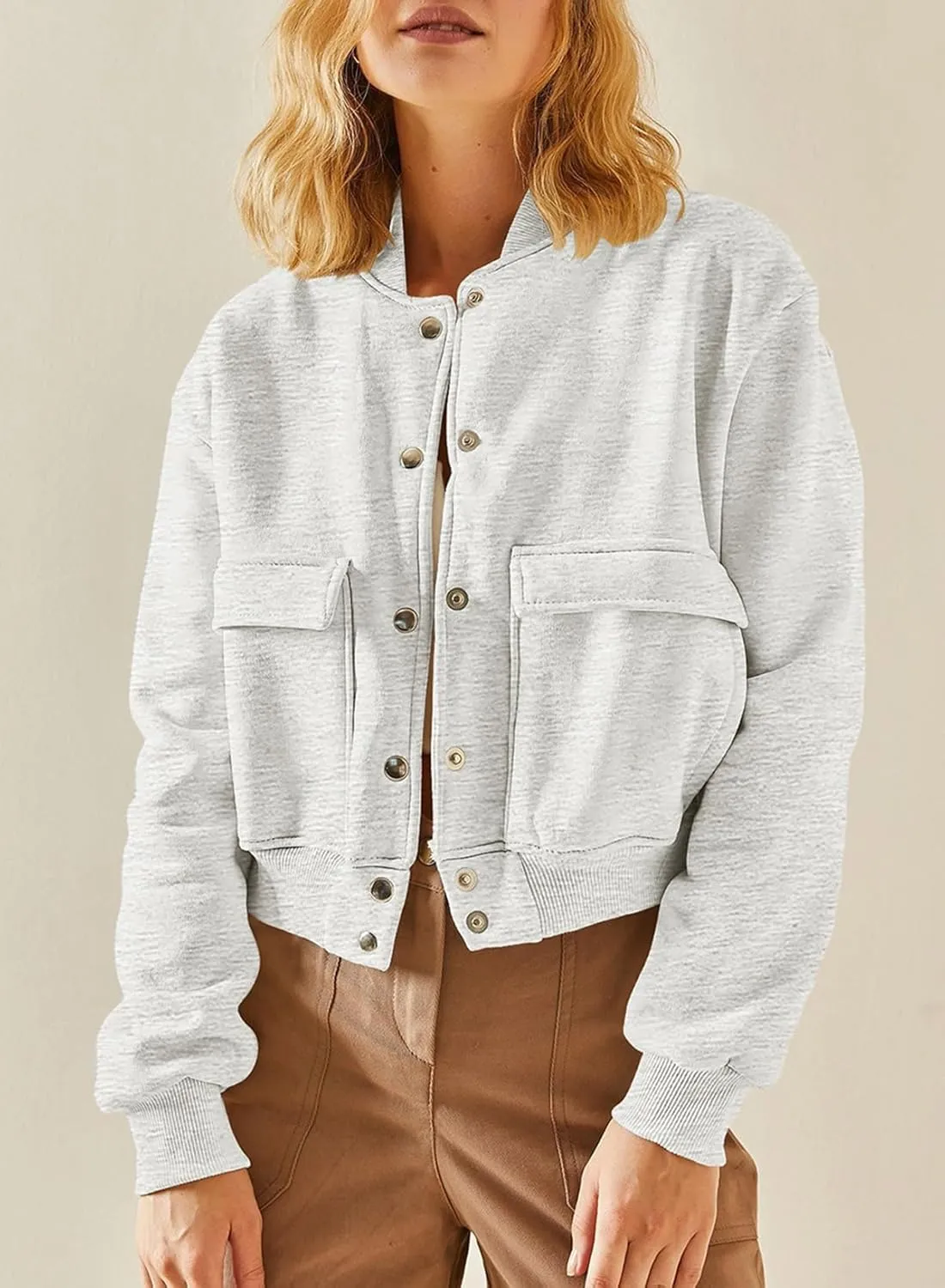 EVALESS Womens Jacket 2024 Fall Winter Long Sleeve Stand Collar Shacket with Side Pocket Lightweight Coat