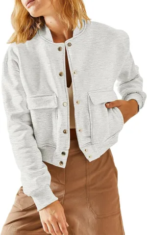 EVALESS Womens Jacket 2024 Fall Winter Long Sleeve Stand Collar Shacket with Side Pocket Lightweight Coat