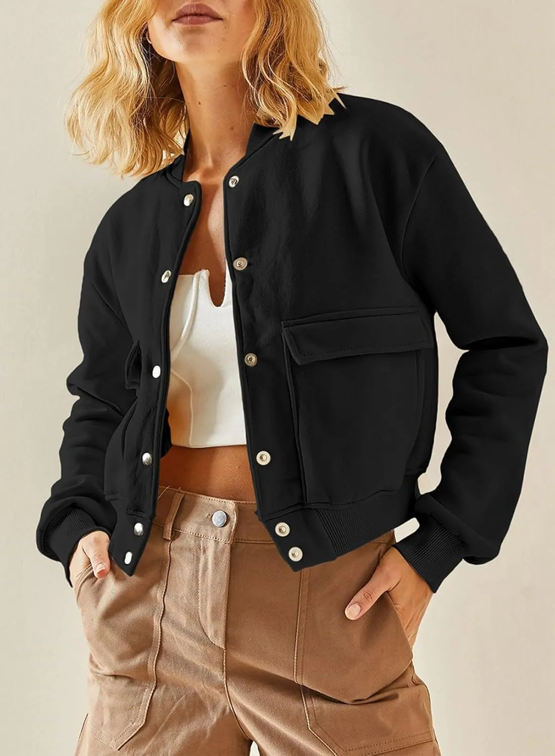 EVALESS Womens Jacket 2024 Fall Winter Long Sleeve Stand Collar Shacket with Side Pocket Lightweight Coat