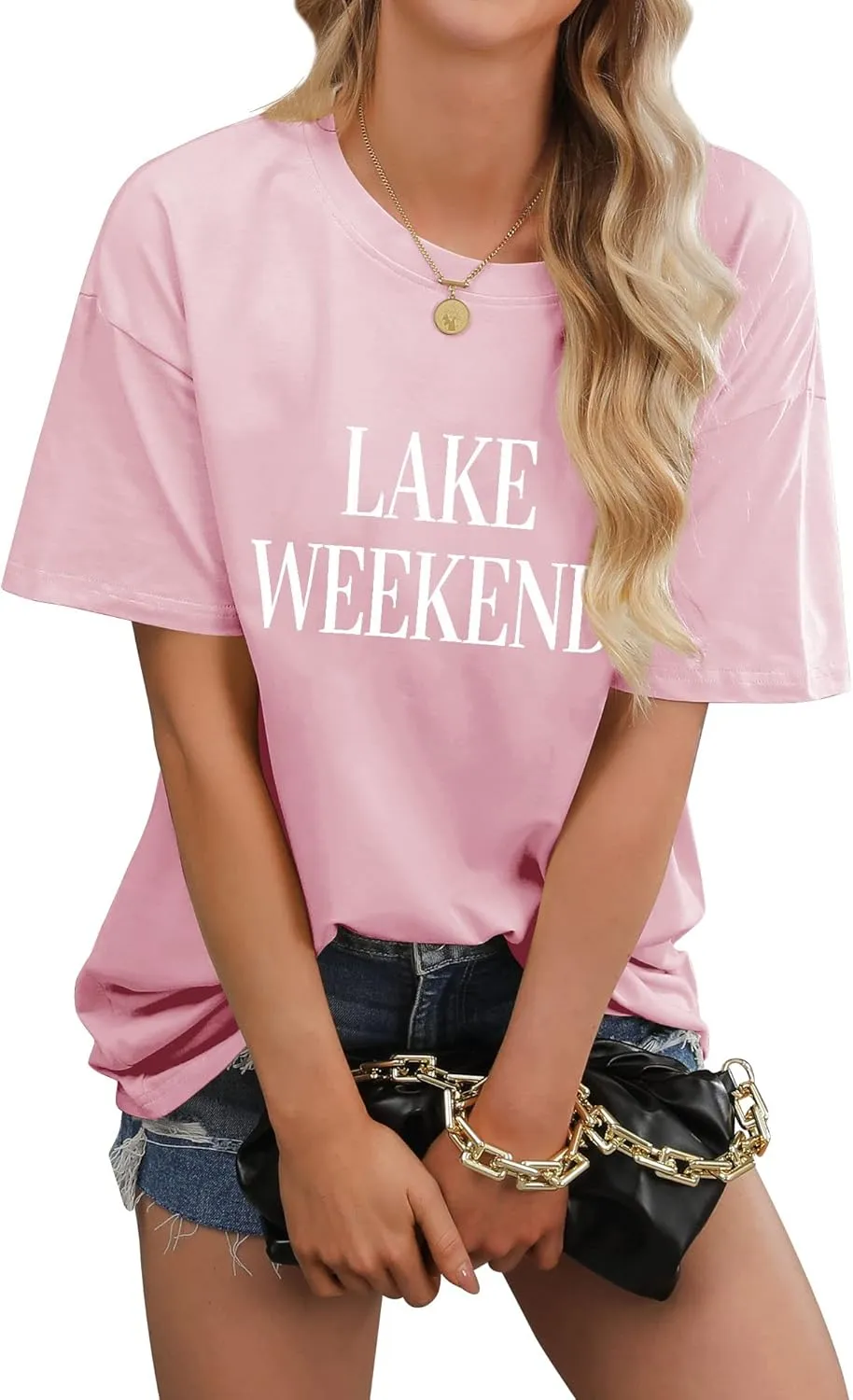 Ezcosplay Women Cute Lake Weekend Sweatshirt Letter Print Shirts Casual Loose Pullover Tops